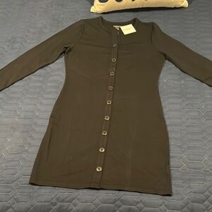 Green Buttoned Knee-Length Shirt Dress
